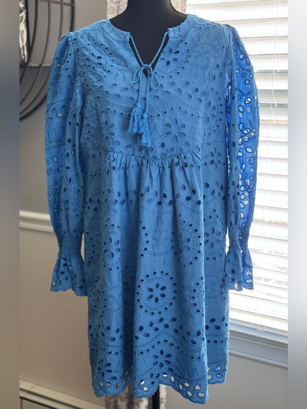 Dokotoo Preppy Eyelet Cotton Dress Blue - Size Medium